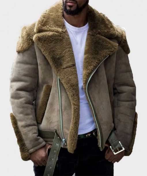 Men's Belted Faux Shearling Jacket