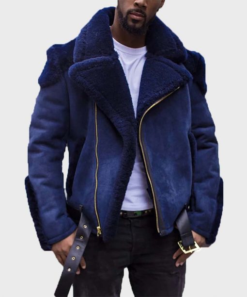 Men's Belted Faux Shearling Jacket