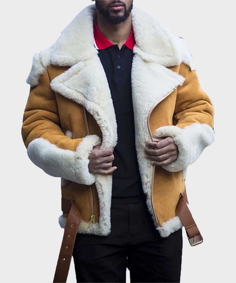 Men's Belted Faux Shearling Jacket