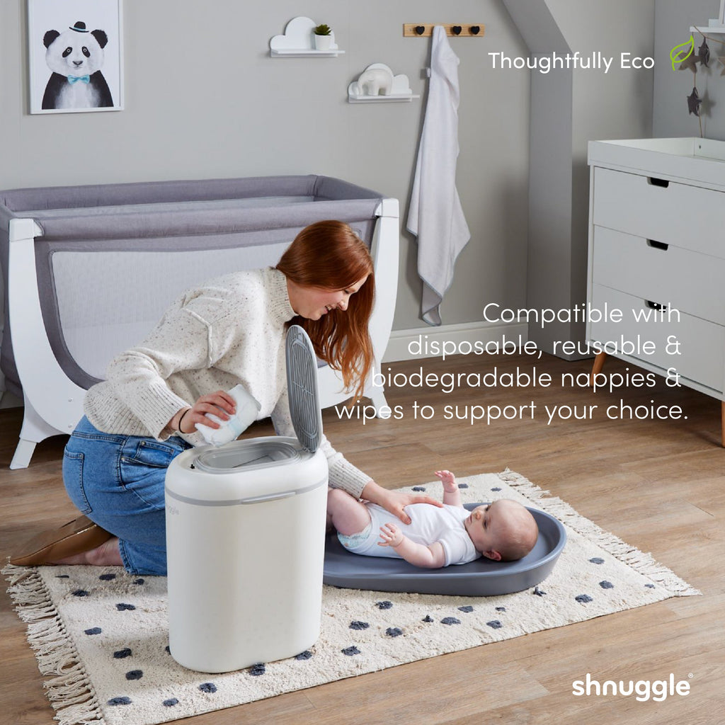 Changing Essentials Kit: Shnuggle Changing Mat + Diaper Pail + Better Bag Liners (90 Day Supply)