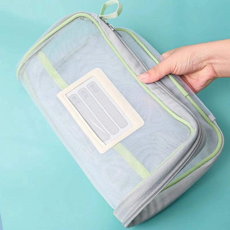 A4 Stationery Storage Bag Double-layer Mesh Zipper Bag