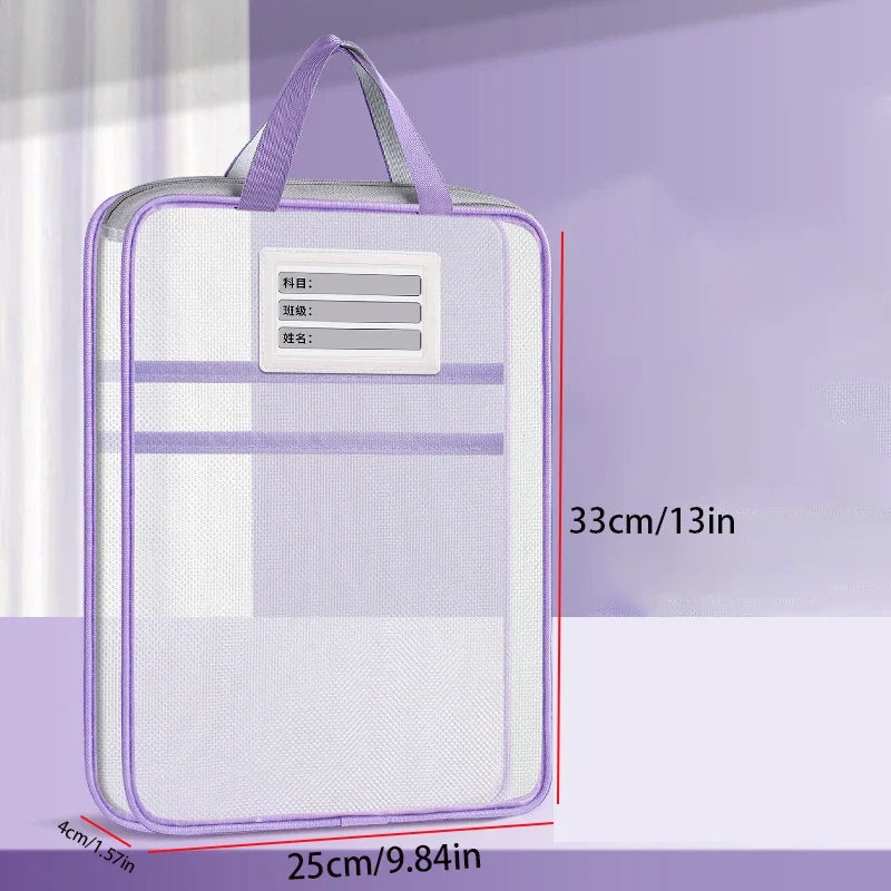 A4 Stationery Storage Bag Double-layer Mesh Zipper Bag