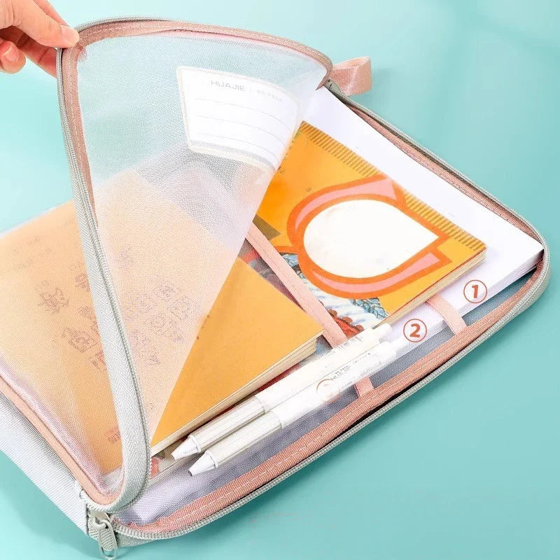 A4 Stationery Storage Bag Double-layer Mesh Zipper Bag