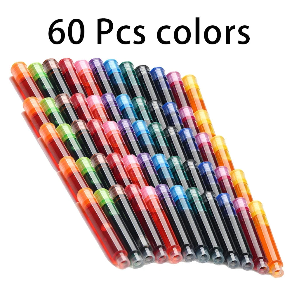 12-60PCS/Set Colourful Ink Sac Fountain Pen