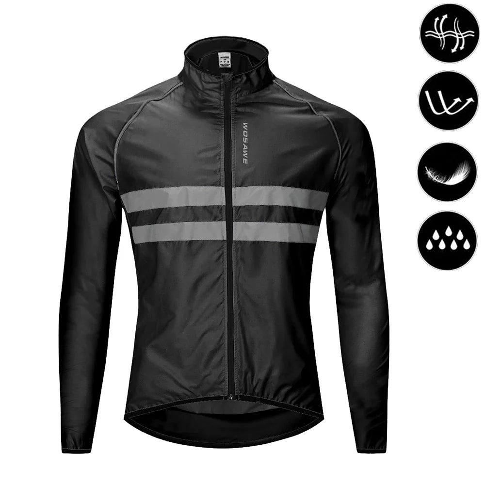 WOSAWE Men Cycling Windbreaker MTB Bicycle Long Sleeve Coat Water Resistant Outdoor Sport Jersey