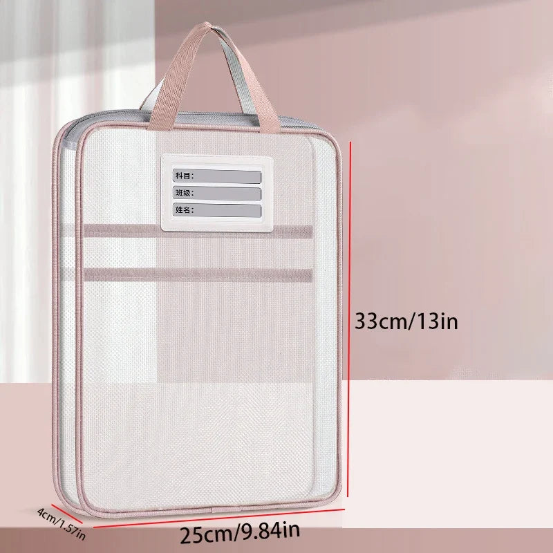 A4 Stationery Storage Bag Double-layer Mesh Zipper Bag