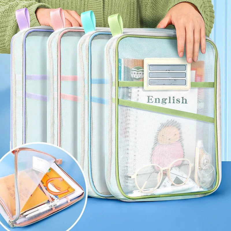 A4 Stationery Storage Bag Double-layer Mesh Zipper Bag