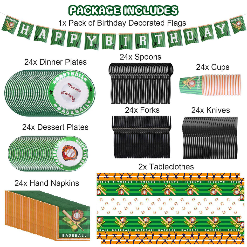 171Pcs Baseball Party Supplies Kit Baseball Birthday Party Disposable Dinnerware Set