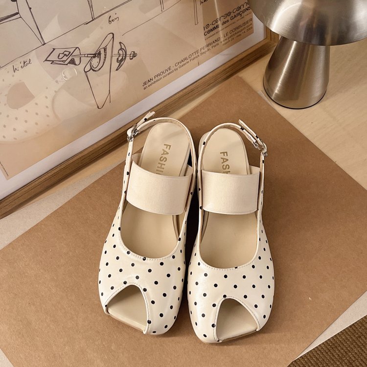 Summer Women Polka Dot Square Toe Closed Toe Sandals