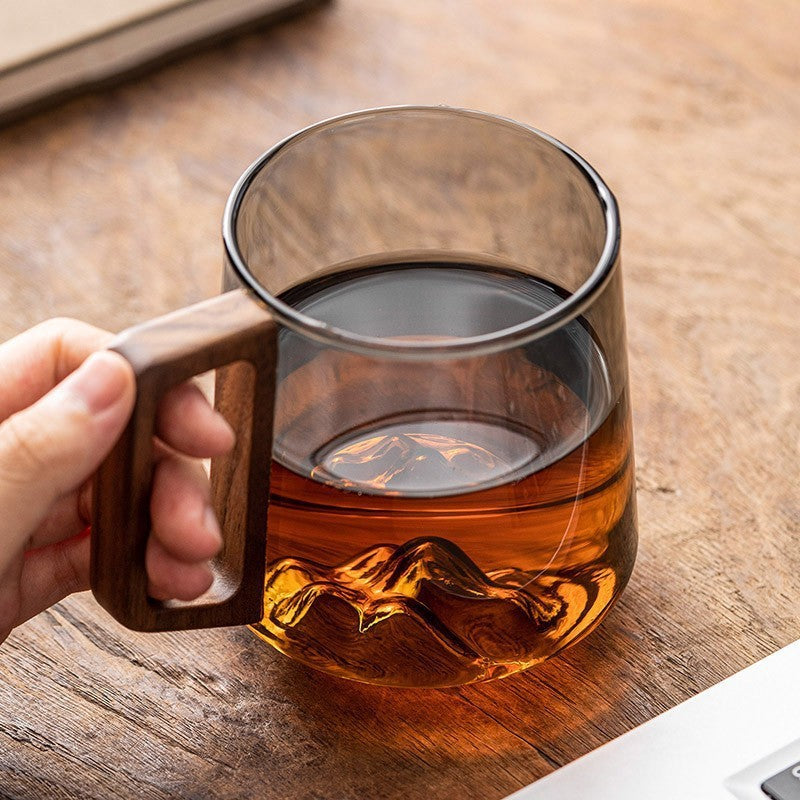 Guanshan Glass Single-layer Side Wooden Handle Drinking Cups