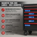 90 Pcs Magnetic Tool Box Labels 3.5x1 inch Blue Magnetic Toolbox Labels for Tool Box Drawers Strong Magnet Toolbox Organizer Chest Pre Printed & Blanked Emblems for Organization Toolbox Emblems