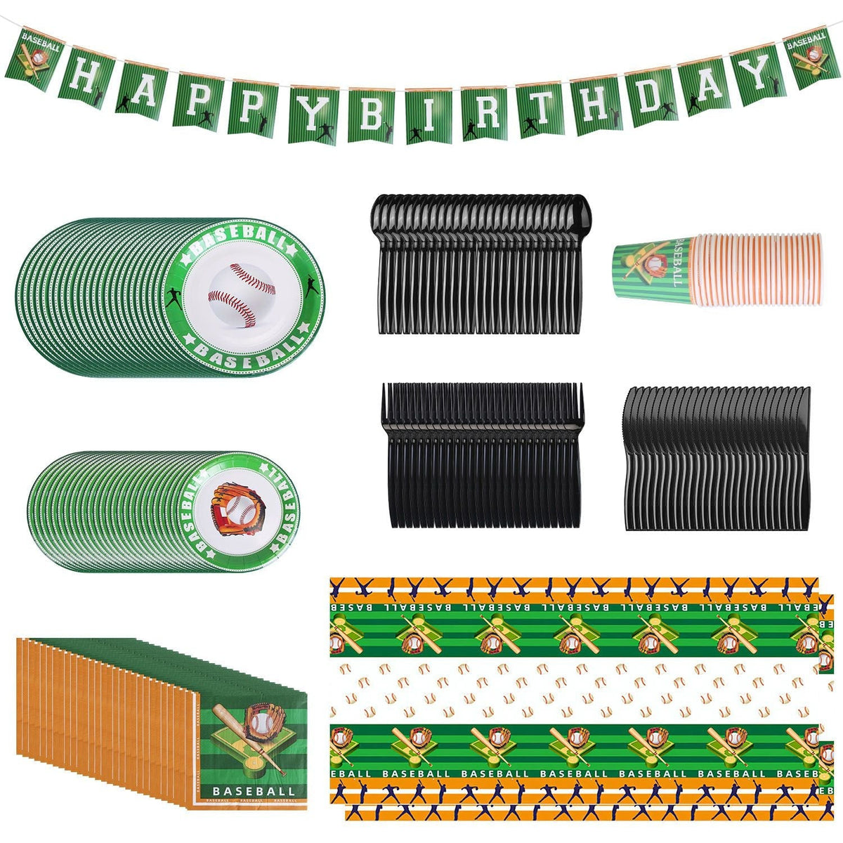 171Pcs Baseball Party Supplies Kit Baseball Birthday Party Disposable Dinnerware Set