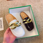 Gold Chain Women Slipper Closed Toe Slip On Mules Shoes