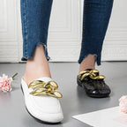 Gold Chain Women Slipper Closed Toe Slip On Mules Shoes