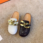 Gold Chain Women Slipper Closed Toe Slip On Mules Shoes
