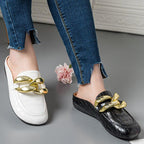 Gold Chain Women Slipper Closed Toe Slip On Mules Shoes