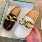 Gold Chain Women Slipper Closed Toe Slip On Mules Shoes