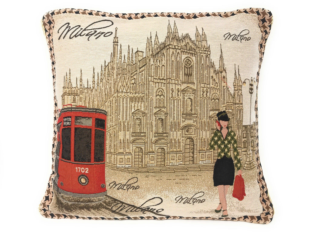 DaDa Bedding Set of 2-Pieces Postcard Milan Tapestry Throw Pillow Covers w/ Pillow Inserts, 18" x 18"