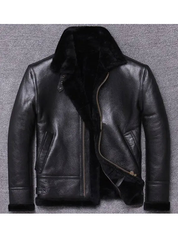 Men's Black Sheepskin Shearling Winter Jacket