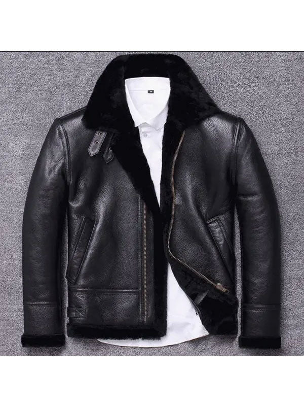 Men's Black Sheepskin Shearling Winter Jacket