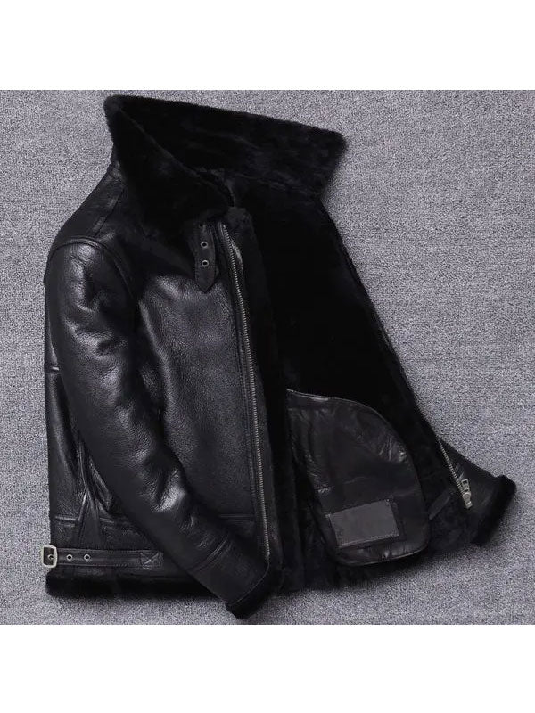 Men's Black Sheepskin Shearling Winter Jacket